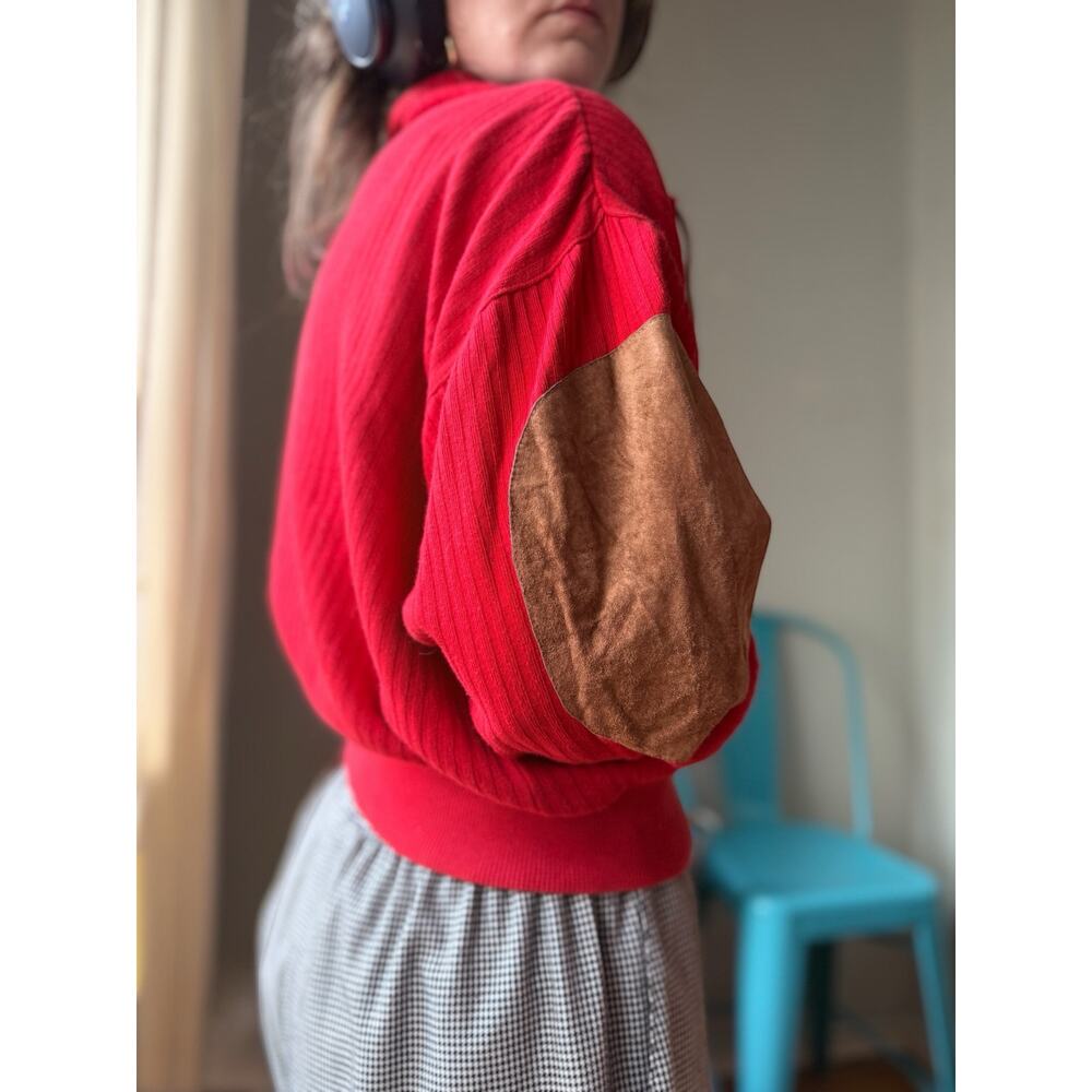 Vintage 80s Kennedy Red Cropped Knit Pullover | Preppy Eclectic Grandpa | M/L - Picture 4 of 10